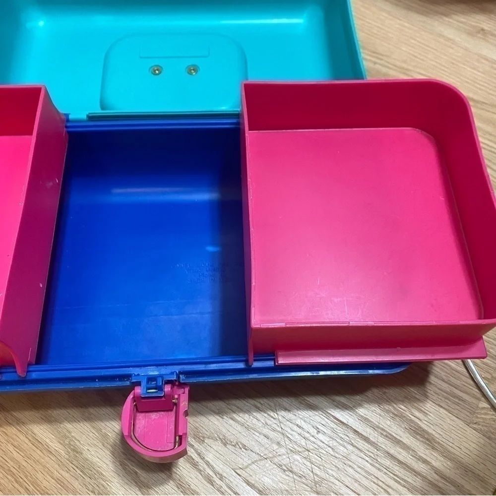 Vintage Caboodles Makeup Organizer Storage Teal Blue Pink